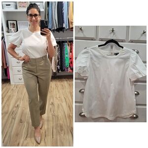 Ann Taylor White Puff-Sleeve Blouse